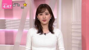 河出アナ白ニット巨乳を見せつけてしまう[every.]