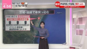 日テレ河出アナ、豊乳でブルーのニットが突き出てしまう