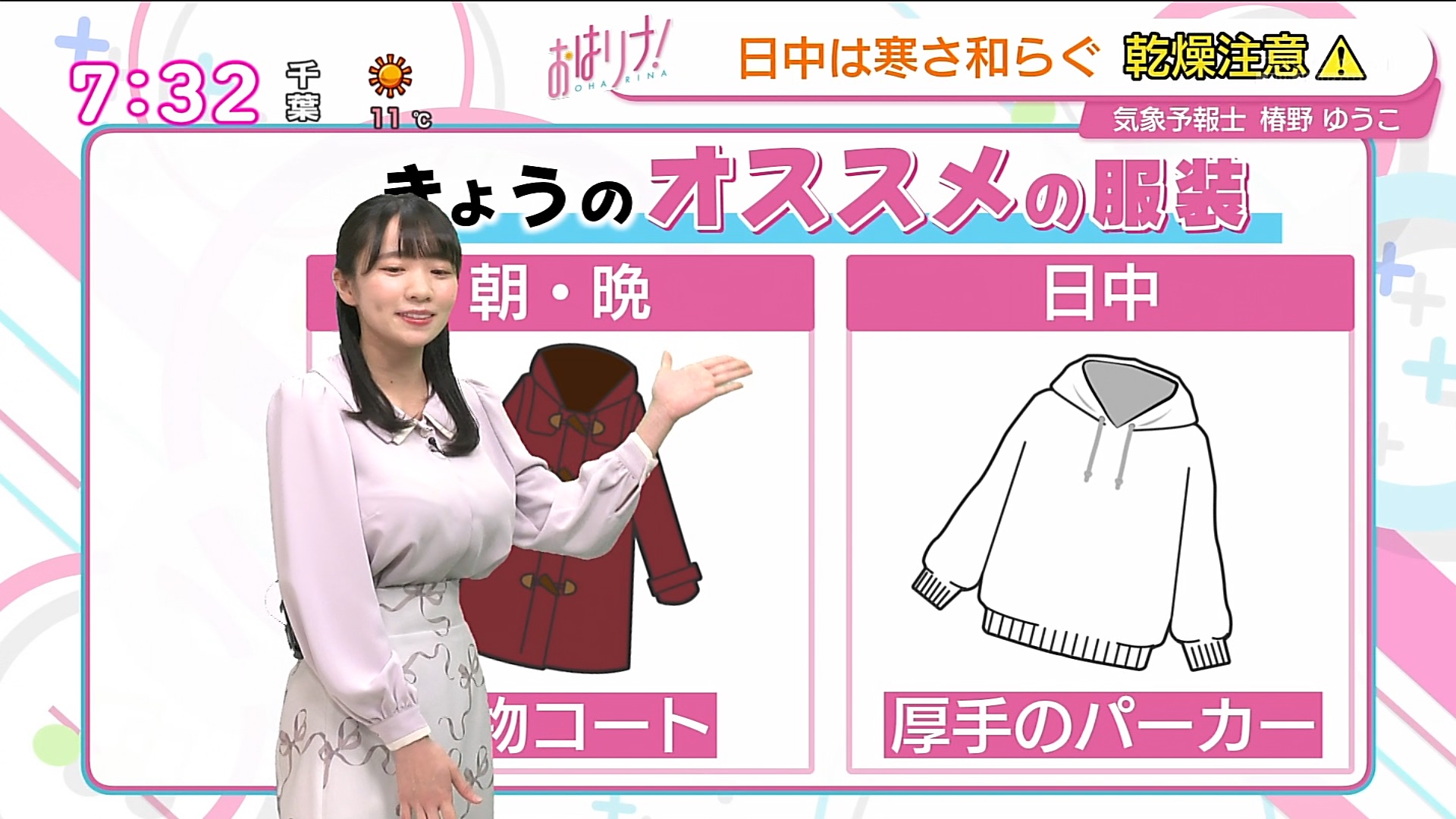 【おはリナ！】椿野ゆうこ　巨乳過ぎて乳袋状態で天気予報してしまう【GIF】